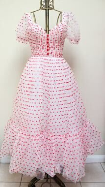 Teuta Matoshi White Heart Tulle Puff Sleeve Dress Gown Size Small